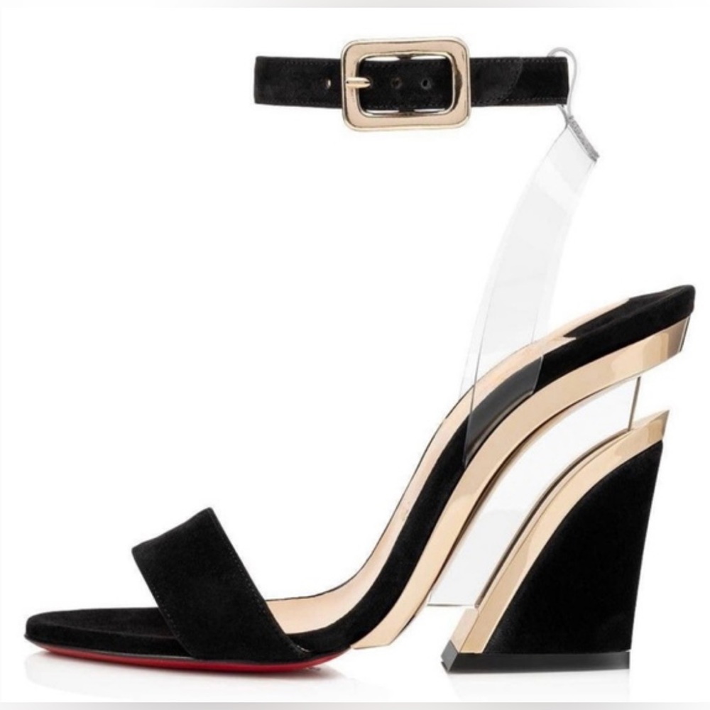 Christian Louboutin Levitalo Black Suede Wedge Sandals - New